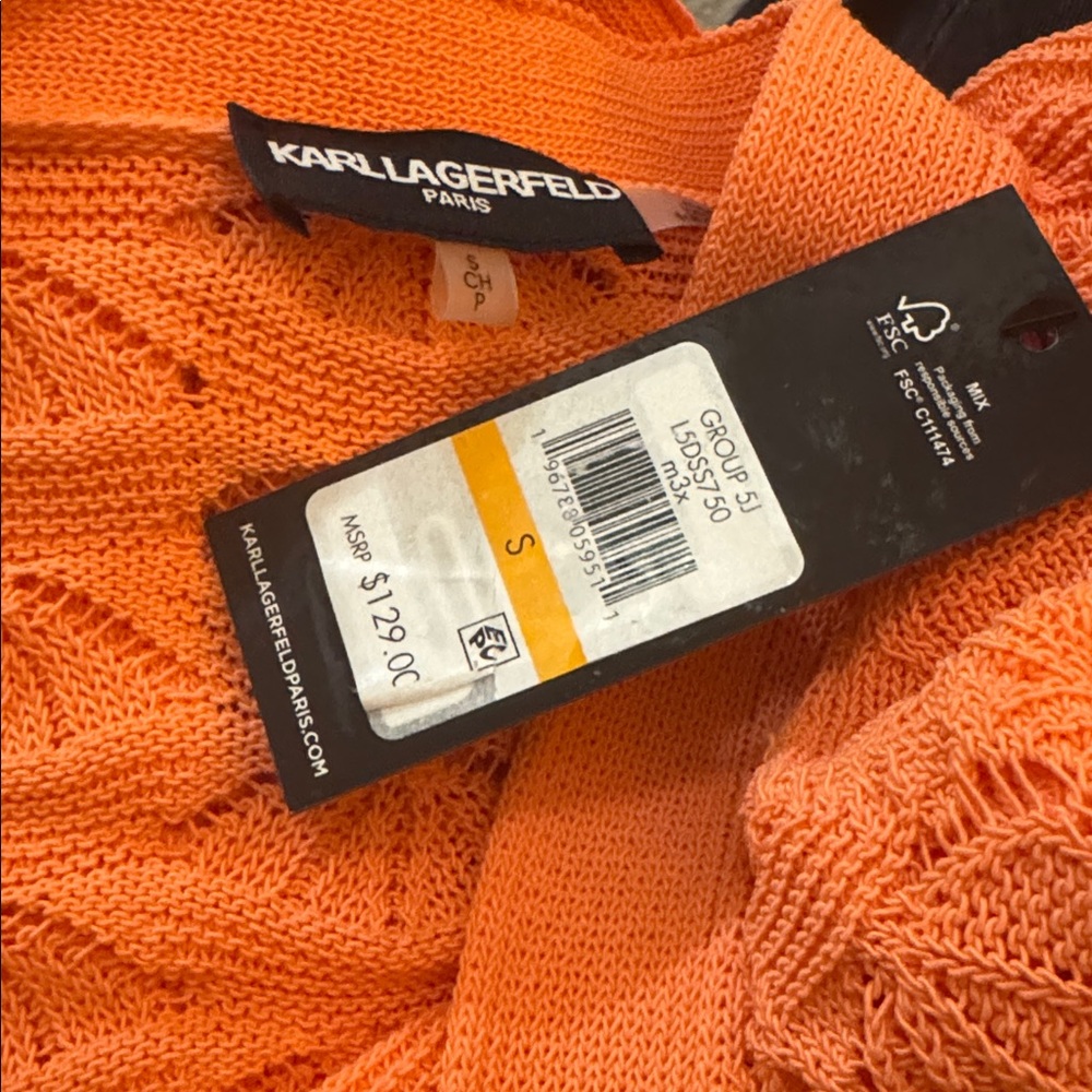 NWT Women KARL LAGERFELD Coastal Spring Crochet style Cardigan Coral Grandmacore - Picture 9 of 9
